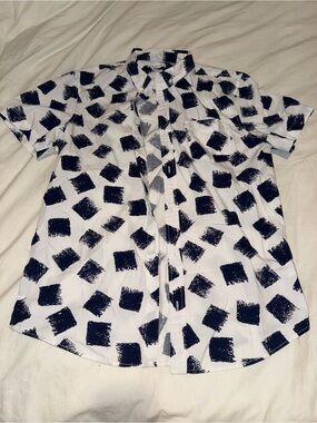 The Rail Men's Short-Sleeve White Shirt with Navy Square Brush Print